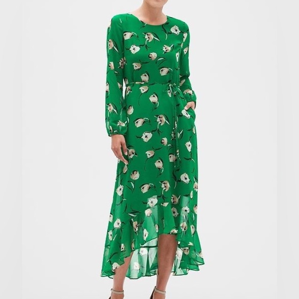 Green high low floral dress